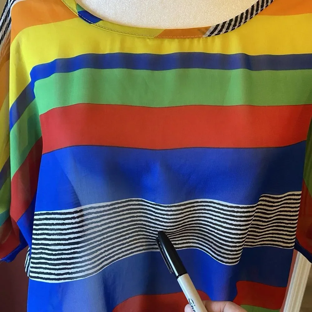 Pink Collection Size XL Cropped Top‎ Bright Stripes Sheer Cold Shoulder Flaw - Picture 8 of 9